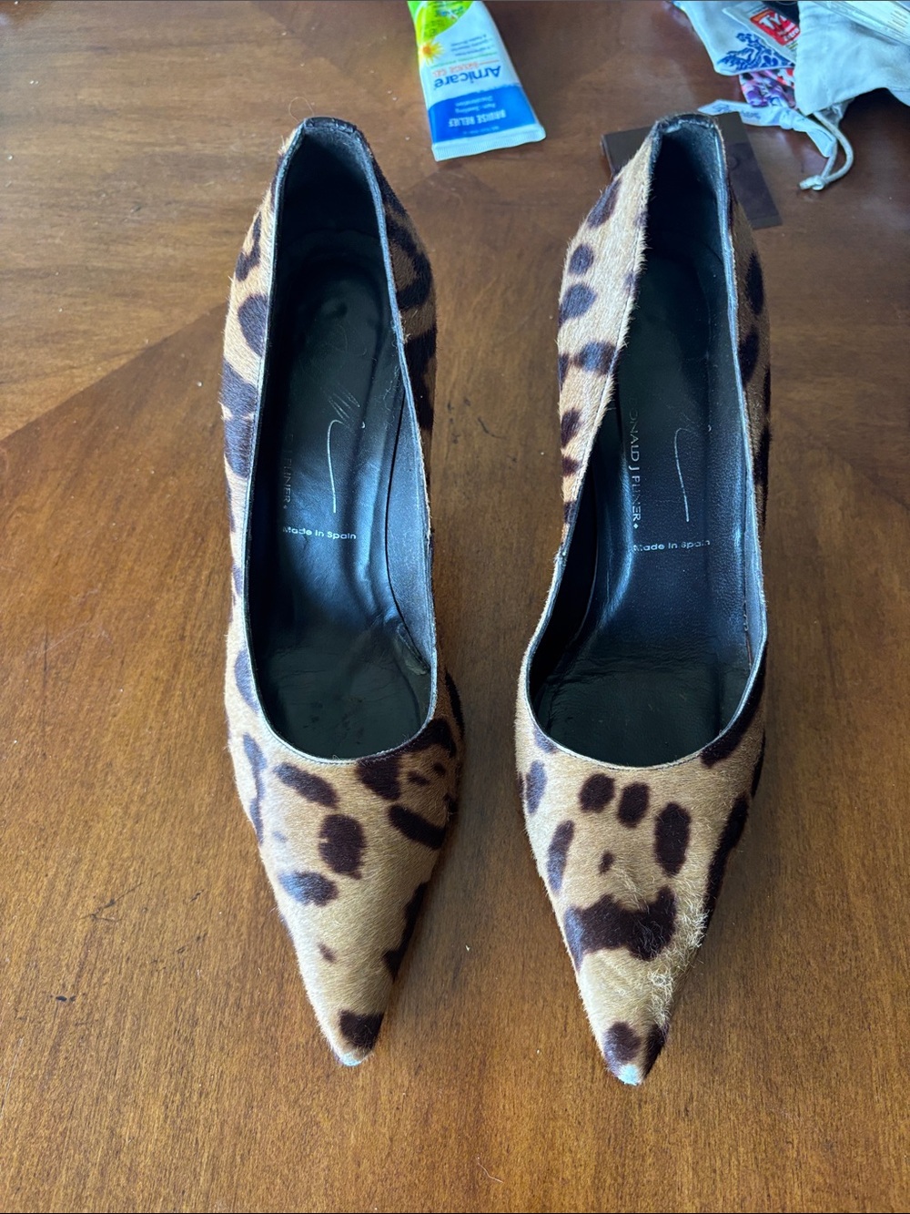 Donald J. Pliner Leopard Haircalf Pointed Toe Pumps - Brown & Dark Brown